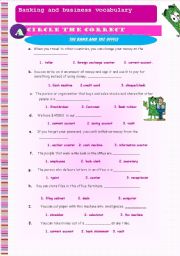 English Worksheet: Banking and business vocabulary. 4 pages + Key included (Editable)