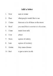 English worksheet: Add A Letter