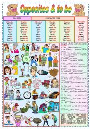 English Worksheet: Opposites & to be - grammar + vocabulary + exercises (fully editable)