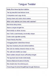 English Worksheet: Tongue Twister