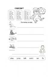 English worksheet: Can/Cant Animals