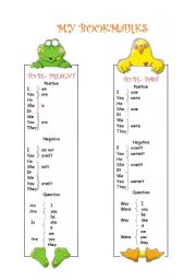 English Worksheet: BOOKMARKS(to be- present and past forms)