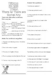 English Worksheet: There is/ There are/ Some/ Any