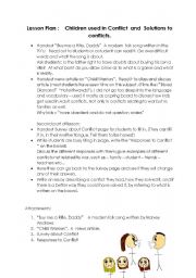 English worksheet: Children used in Conflict  and  Solutions to conflicts.