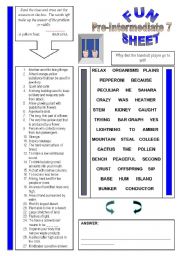 English Worksheet: Fun Sheet Pre-Intermediate 7