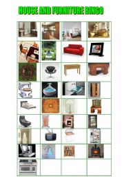 English worksheet: House and furniture bingo