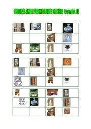 English worksheet: House and furniture bingo ( cards 1) 