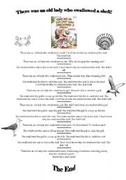 English Worksheet: The Old Lady who swallowed a shell...