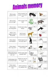 English worksheet: Animals memory