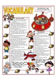 English Worksheet: RECYCLING VOCABULARY - TOPIC: THE UNIVERSE AND SPACE EXPLORATION Elementary and up.