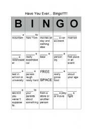 English worksheet: Have You Ever Bingo