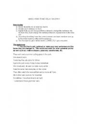 English Worksheet: Mix Verb Tense Relay Race