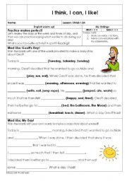 English worksheet: I think, I can, I like! 