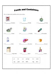 English worksheet: Foods and Containers