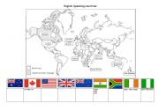English Worksheet: English speaking countries and flags