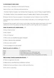 English Worksheet: Saint Valentine