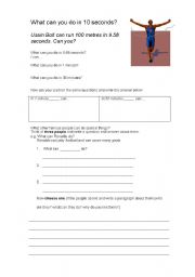 English Worksheet: What can you do in ten seconds?