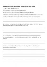 English worksheet: Internet Research on Shakespeares Globe Theatre