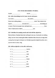 English worksheet: describing words