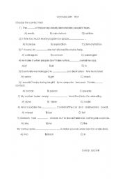 English worksheet: vocabulary test