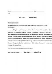 English worksheet: Out ,Out.. Exercises for the poem by R. Frost