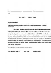 English Worksheet: Out ,Out.. Exercises for the poem by R. Frost