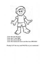 English Worksheet: COLORING - Learning the Colours and the Parts of Human Body