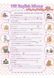 English Worksheet: 100 Essential idioms part1