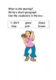 English worksheet: What is she wearing?