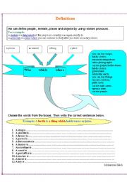 English worksheet: Definitions with relative pronouns