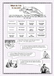 English Worksheet: What do I do in my job?  2 pages + key