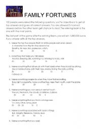 English Worksheet: FAMILY FORTUNES