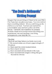 English Worksheet: The Devils Arithmetic -- Writing Prompt