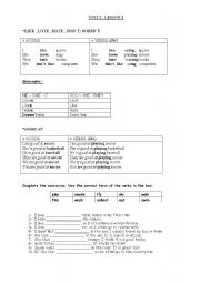 English Worksheet: GOOD AT , LIKE , LOVE , HATE , DON�T/ DOESN�T 
