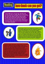 English Worksheet: READING COMPREHENSION ( DUMB CRIMINALS) 2 PAGES (30 MIN)