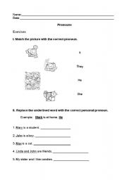 English worksheet: Pronouns exercise