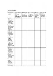 English Worksheet: Assessment Rubric