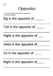 English worksheet: Opposites- page 1