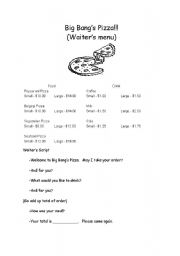 English Worksheet: Restaurant Menus and Dialogue