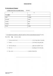 English worksheet: Intermediate Test