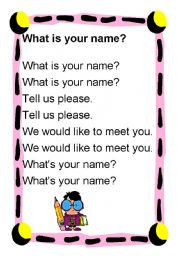 English worksheet: What is your name? (an ice-breaking song)