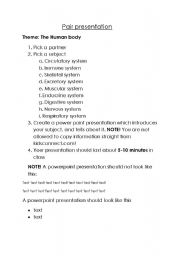 English Worksheet: presentation on the human body