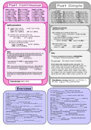 English Worksheet: Past Continuous and Simple rules + exercises, plus B&W version