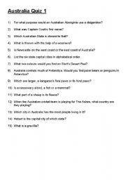 English Worksheet: Australia Quiz 1