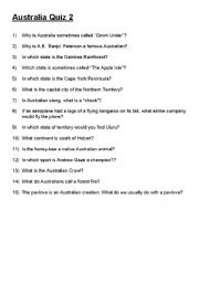 English Worksheet: Australia Quiz 2