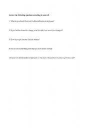 English worksheet: guiding questions to make your students talk