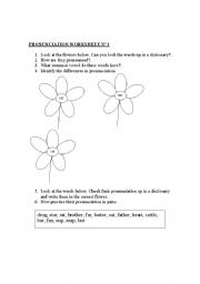 English worksheet: Pronunciation worksheet N 1 : [] [ ₔ]   [ɑ:]