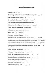 English Worksheet: Personal Pronouns with  help