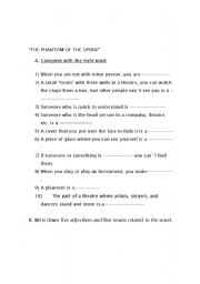 English worksheet: THE PHANTOM OF THE OPERA ACTIVITIES