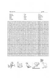 English Worksheet: Animals Word-search